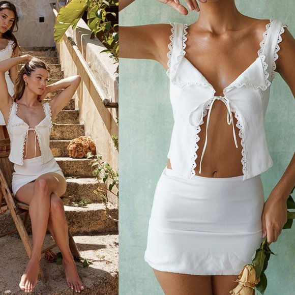 HOUSE OF CB 'Mallie' White Linen A-Line Mini Skirt NWOT